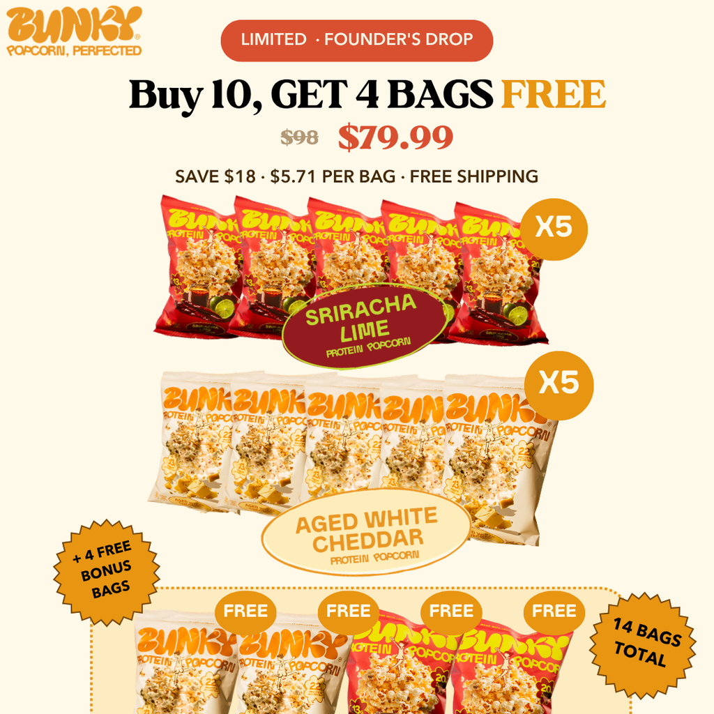 BUNKY Founder's Stash | Buy 10, Get 4 Free | 14 Bags Protein Popcorn