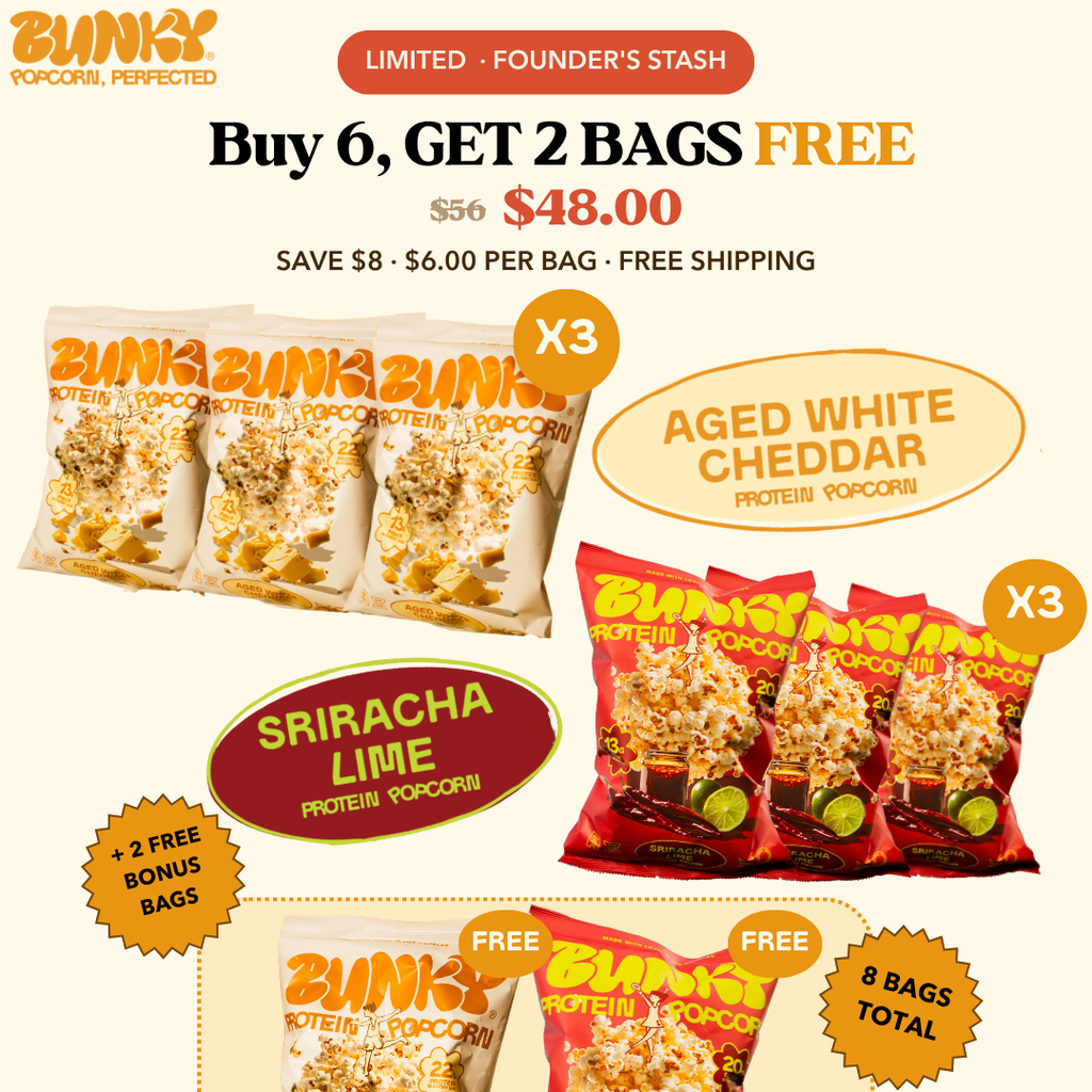 BUNKY Founder's Stash | Buy 6, Get 2 Free | 8 Bags Protein Popcorn