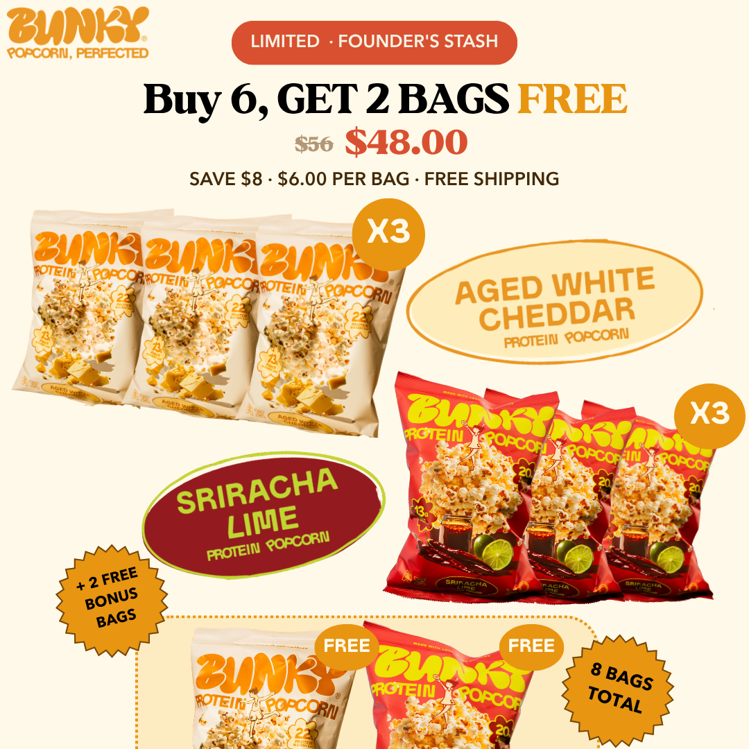 BUNKY Founder's Stash | Buy 6, Get 2 Free | 8 Bags Protein Popcorn